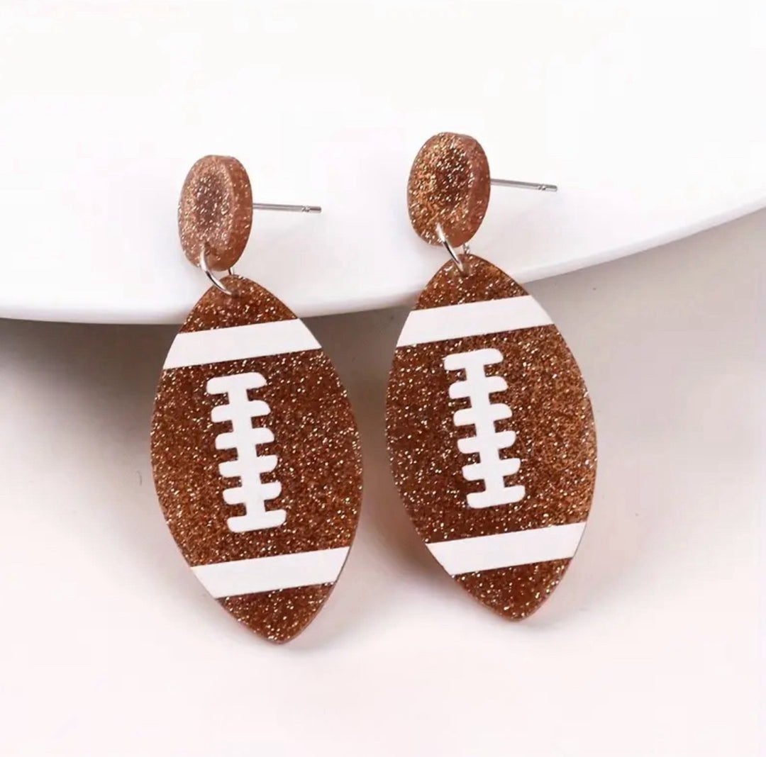 Glitter Acrylic Football Earrings