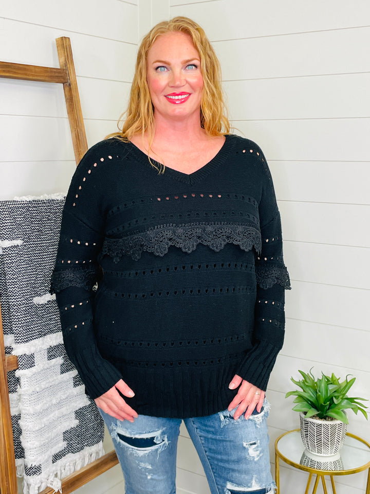 Lace Trim Black Sweater Tunic