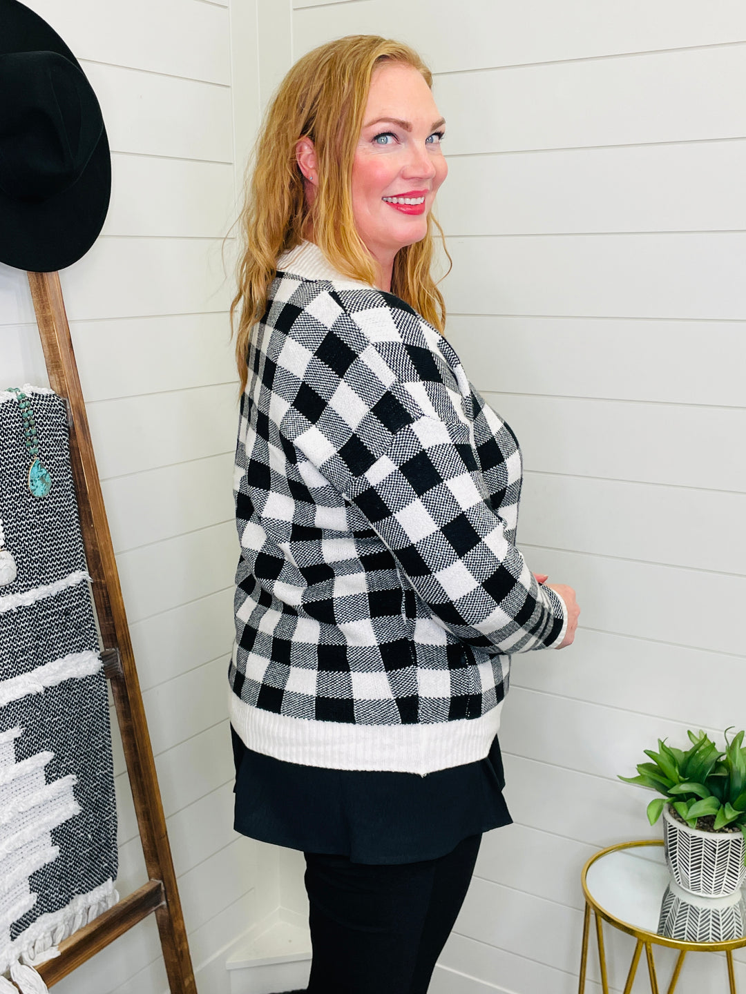 FINAL FEW! Check Me Out Black and White Check Cardigan