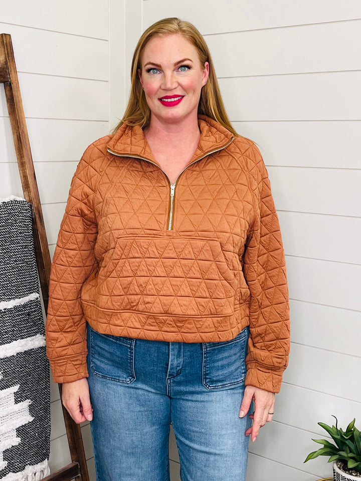 Quilted Half Zip Sweatshirt : 2 Colors