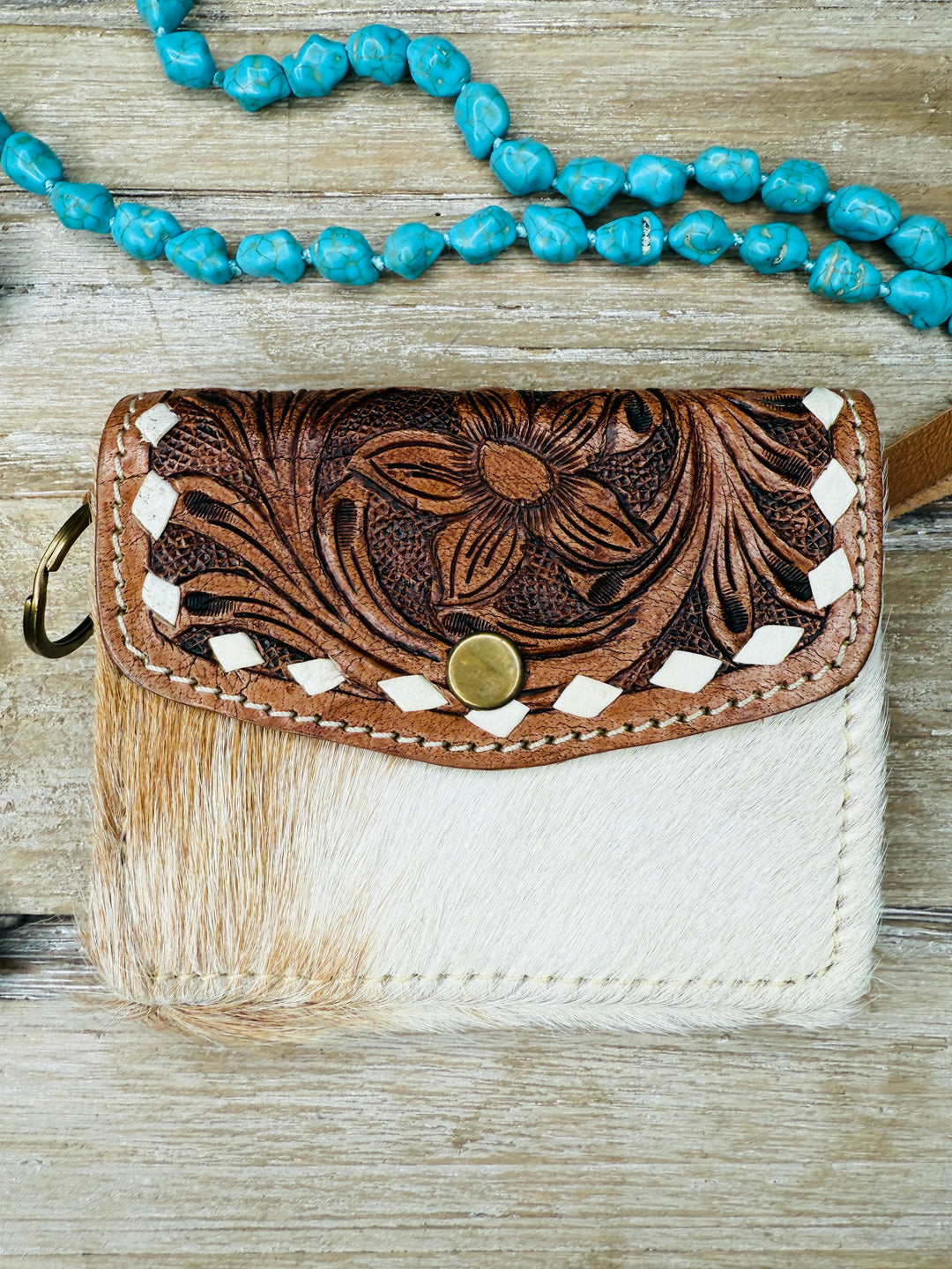 Tooled Cowhide Wristlet Cardholder