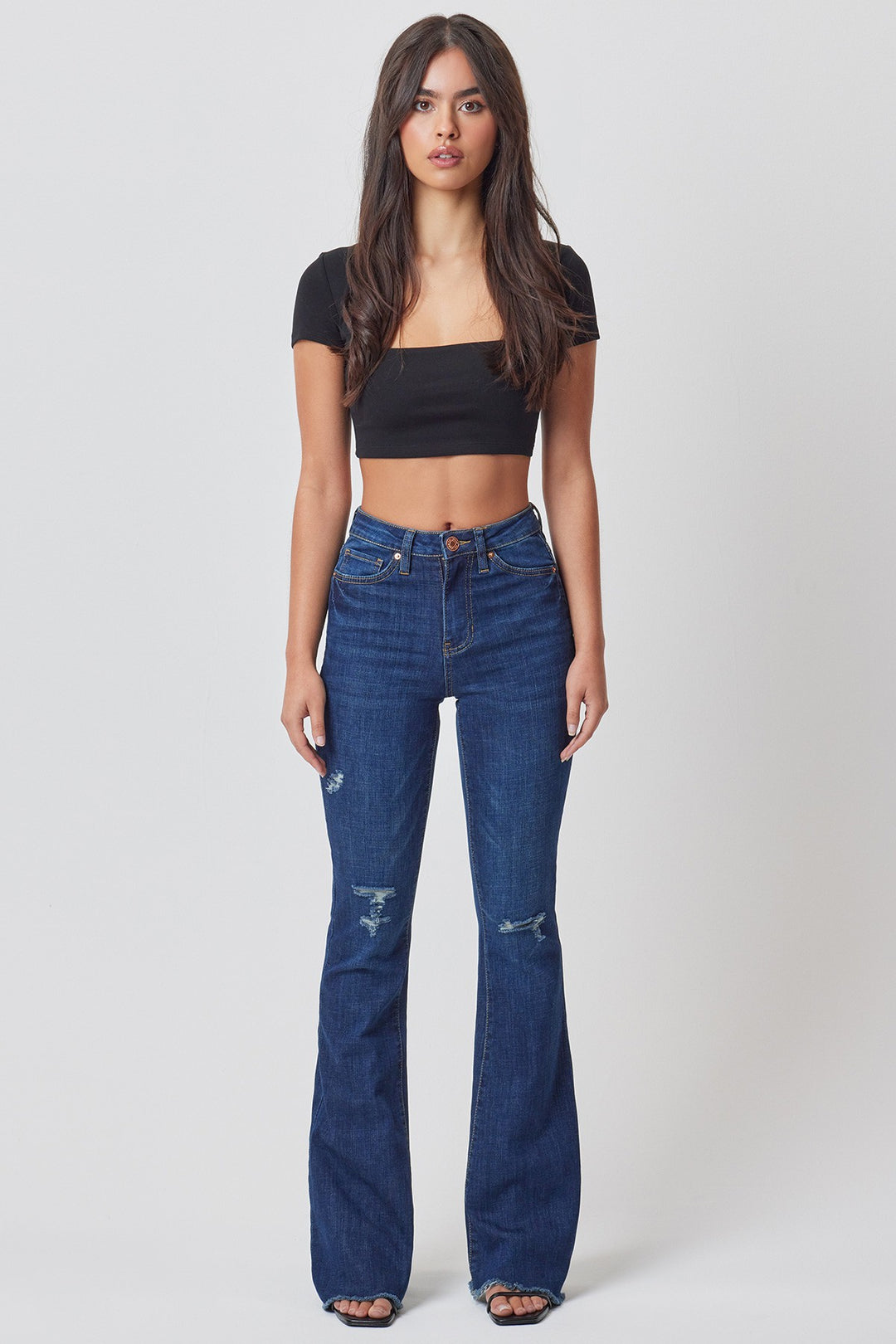 YMI High Rise Flare Frayed Hem Jean