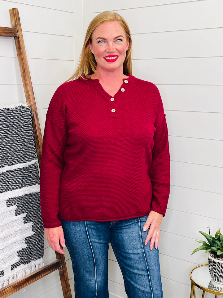 Burgundy Button Front Sweater