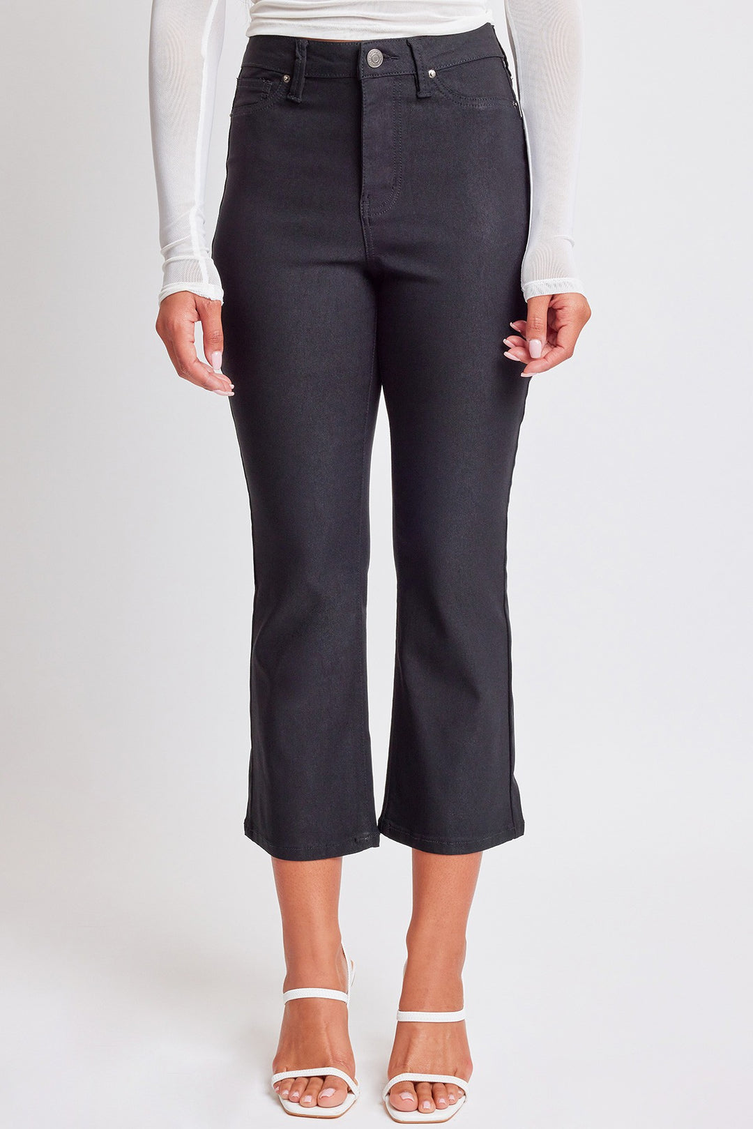 YMI Hyperstretch Cropped Kick Flare Jean: Black - Main Image