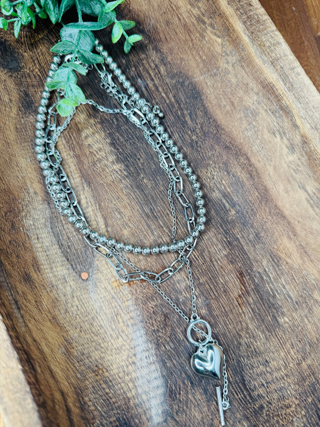 Triple Layer Silver Heart Necklace