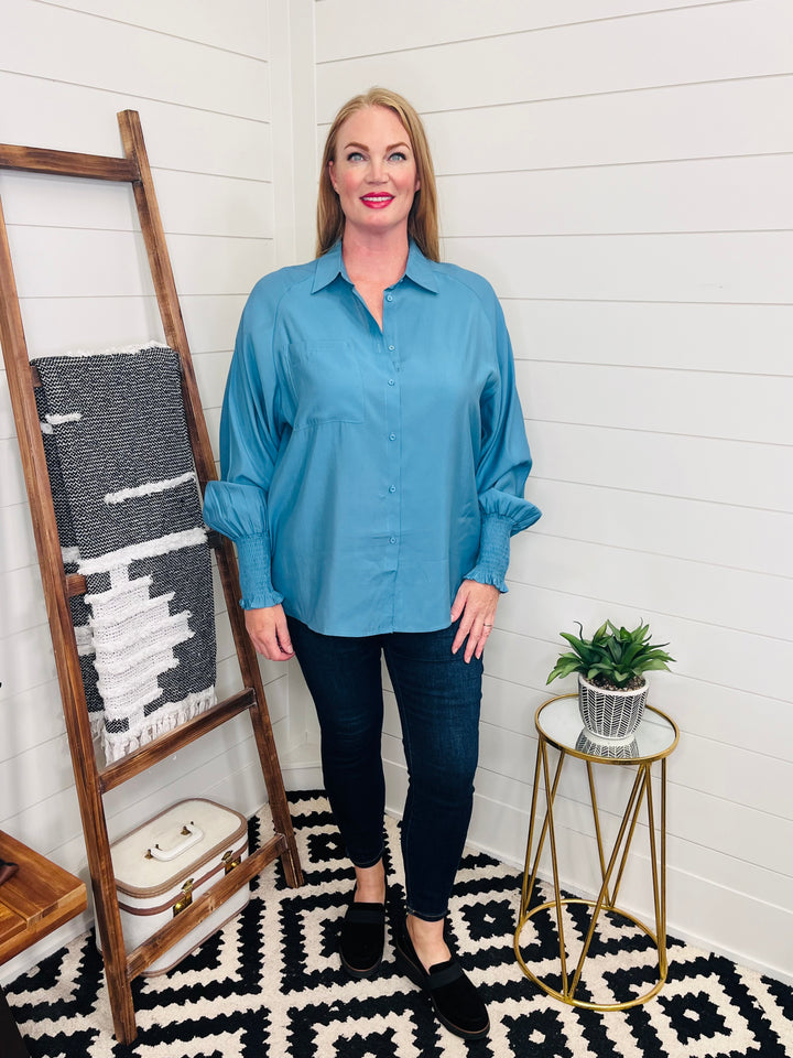 Blue Lantern Sleeve Button Up