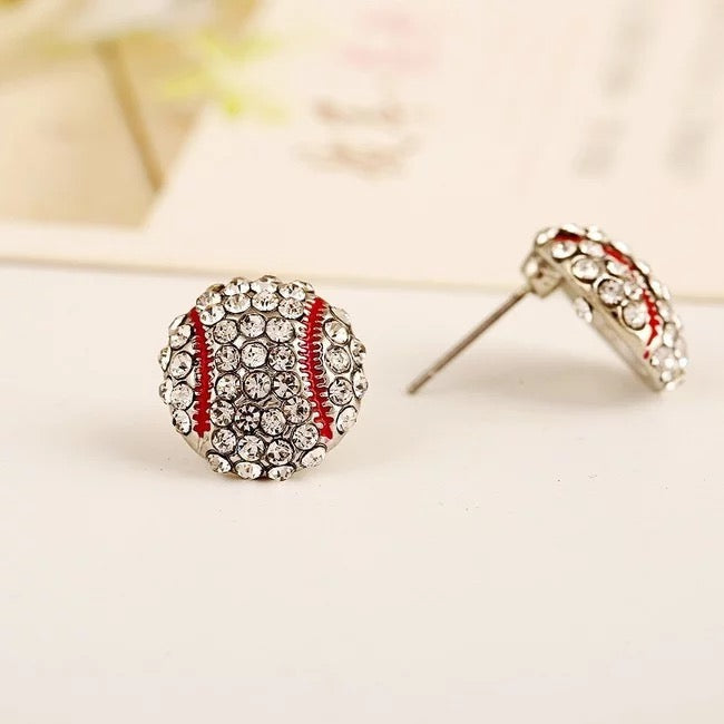 Play Ball Rhinestone Baseball and Softball Stud Earrings