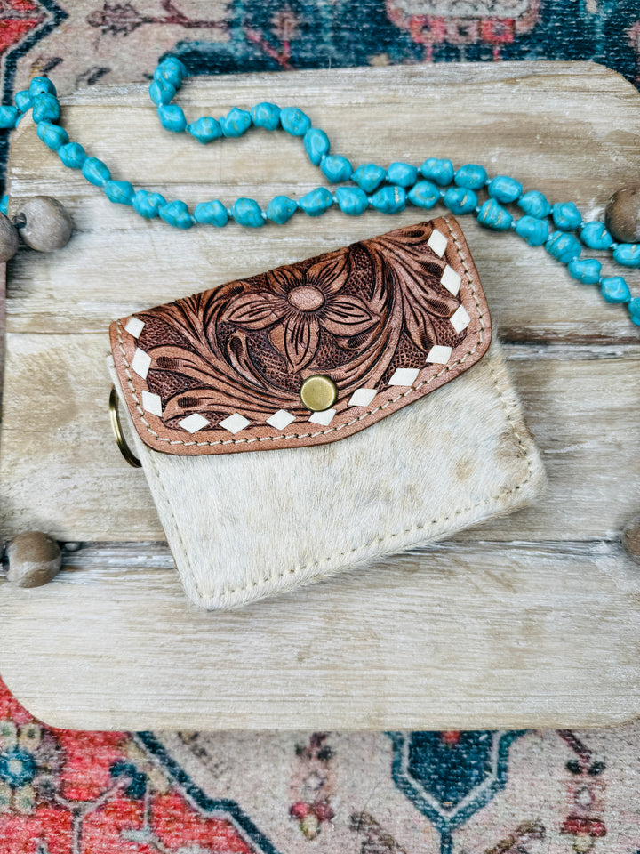 Tooled Cowhide Wristlet Cardholder