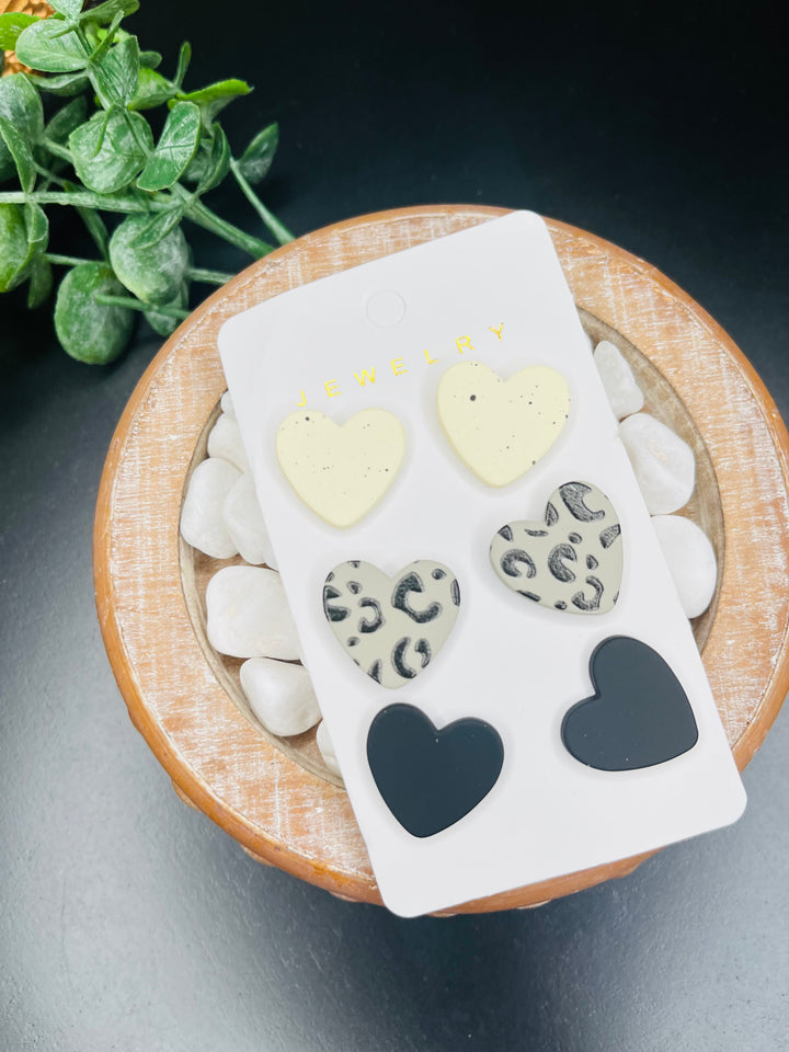 Handmade Clay Heart Earring Set