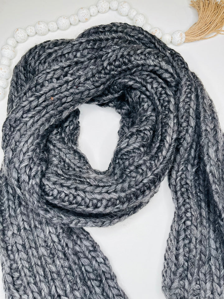 Charcoal Chunky Knit Fringe Scarf
