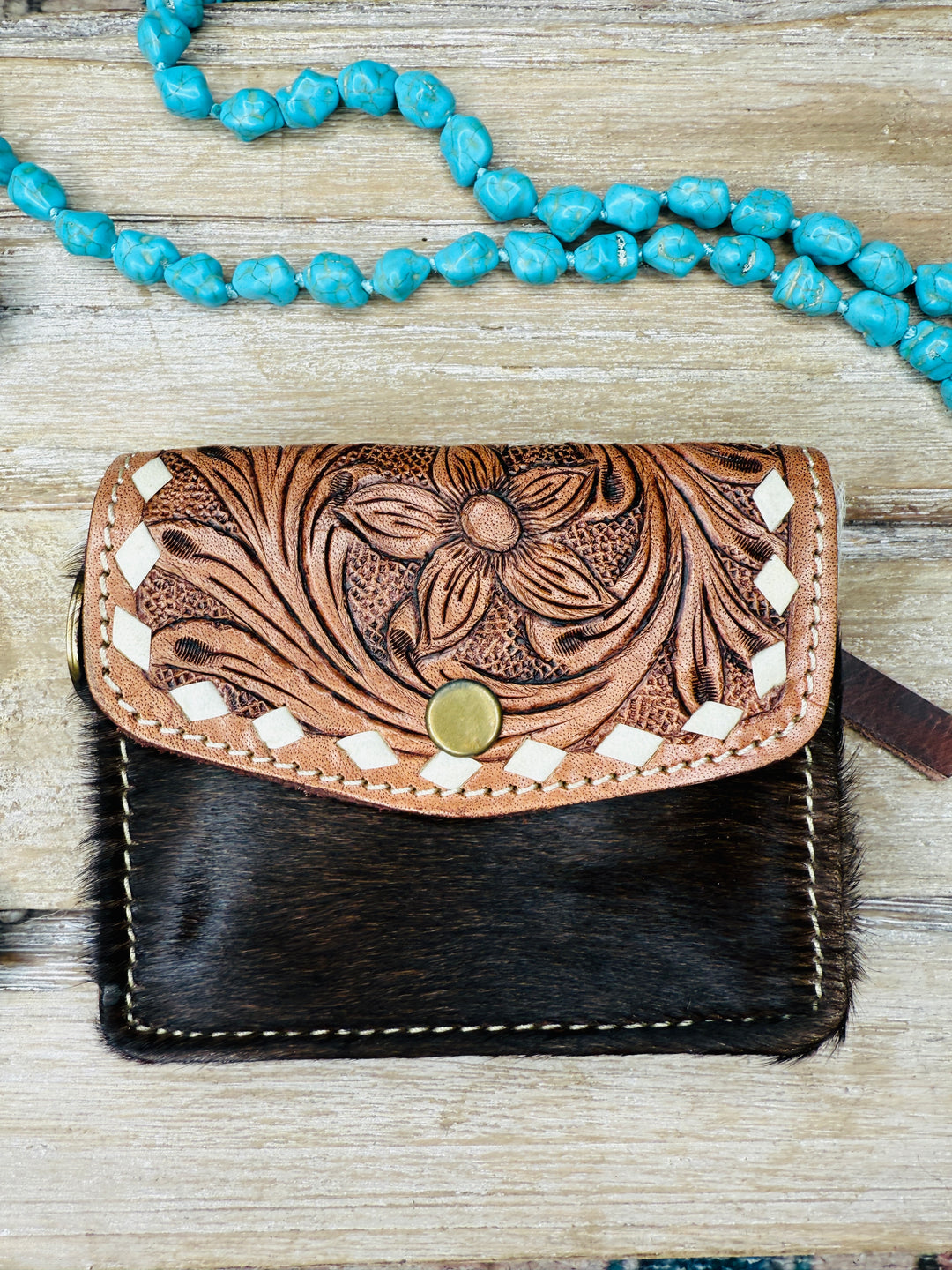 Tooled Cowhide Wristlet Cardholder