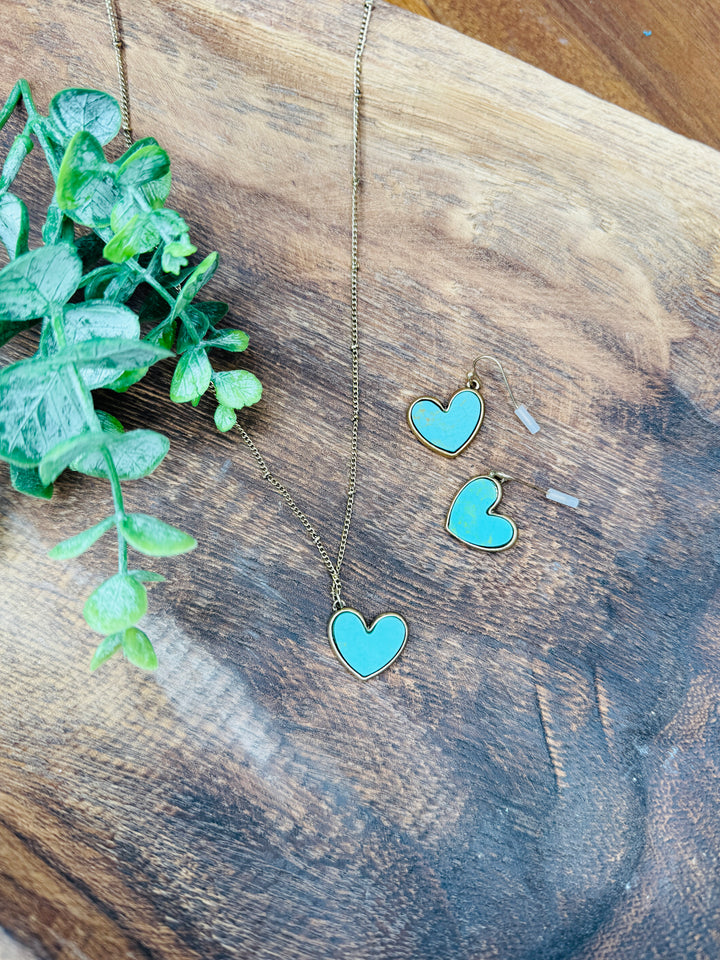 Turquoise and Gold Necklace and Earring Set