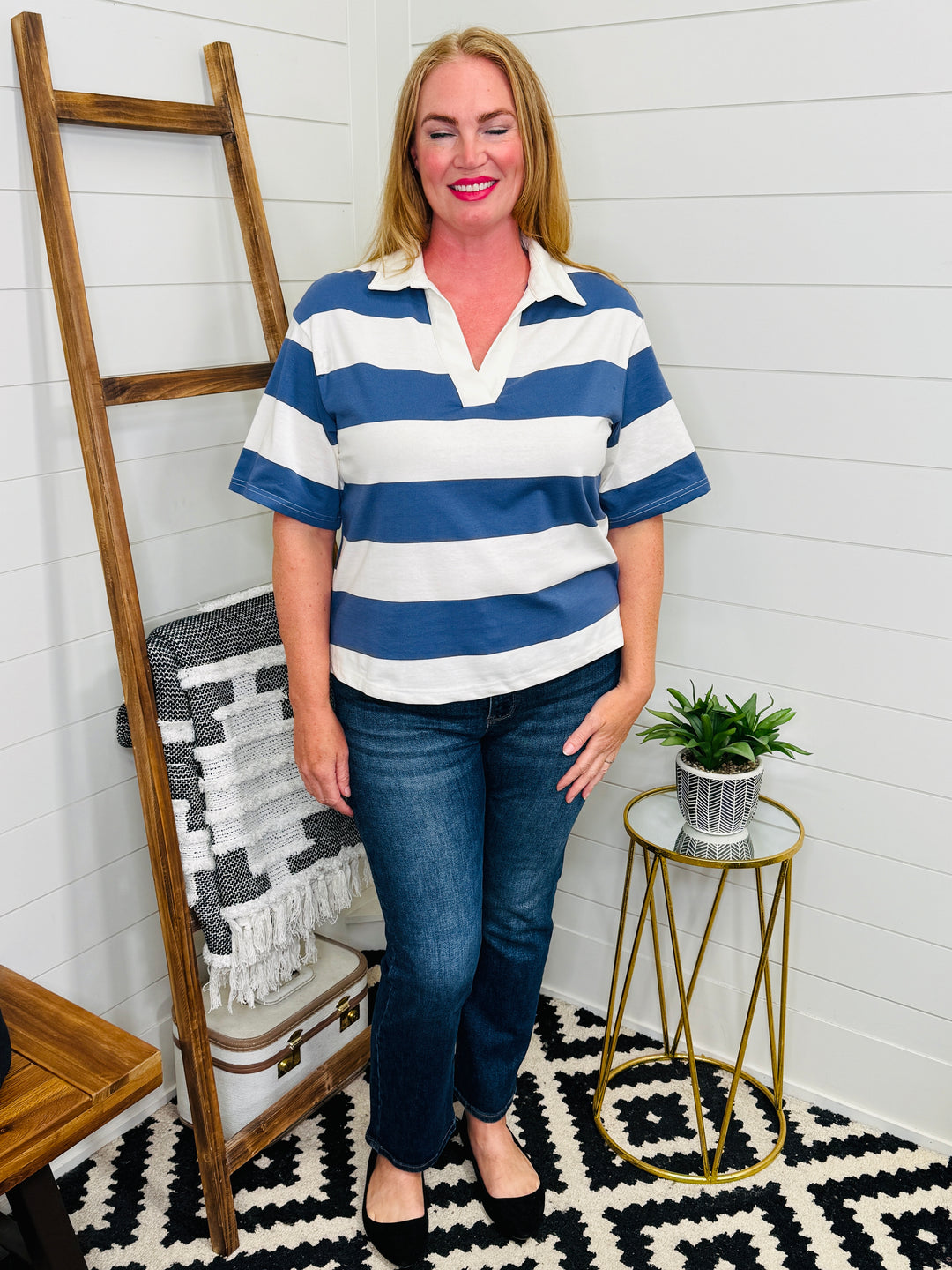 Cotton Wide Stripe Rugby Polo