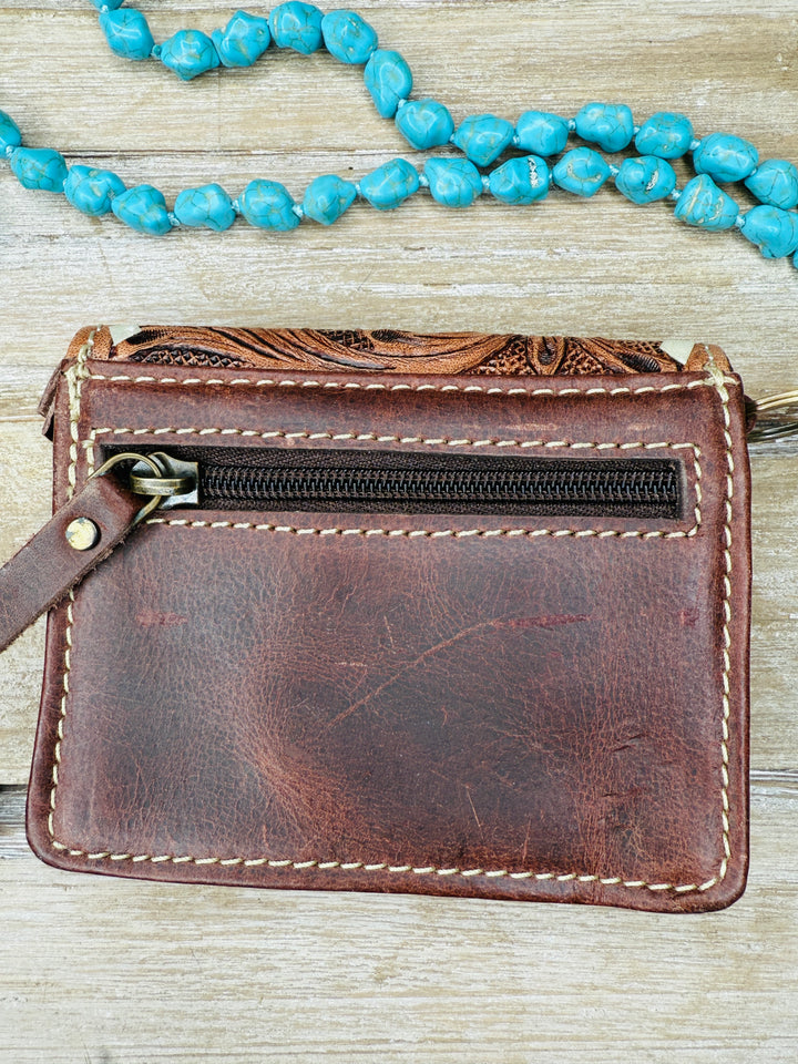 Tooled Cowhide Wristlet Cardholder