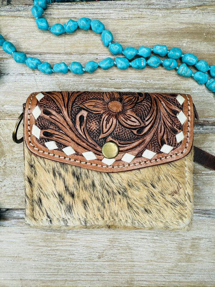 Tooled Cowhide Wristlet Cardholder