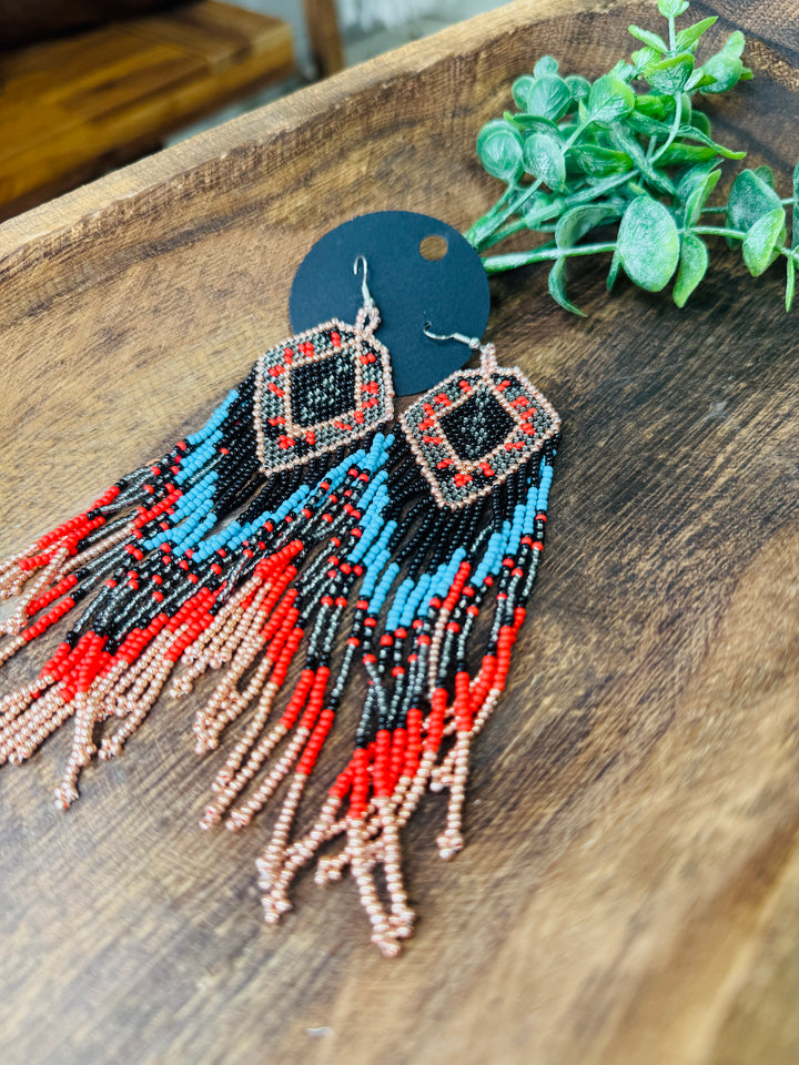 Southwest Handmade Long Beaded Fringe Earrings