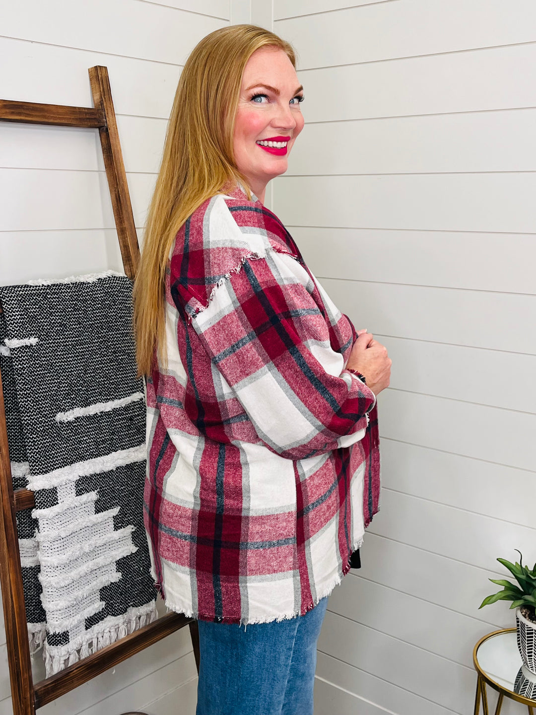 Raw Edge Red Plaid Shacket