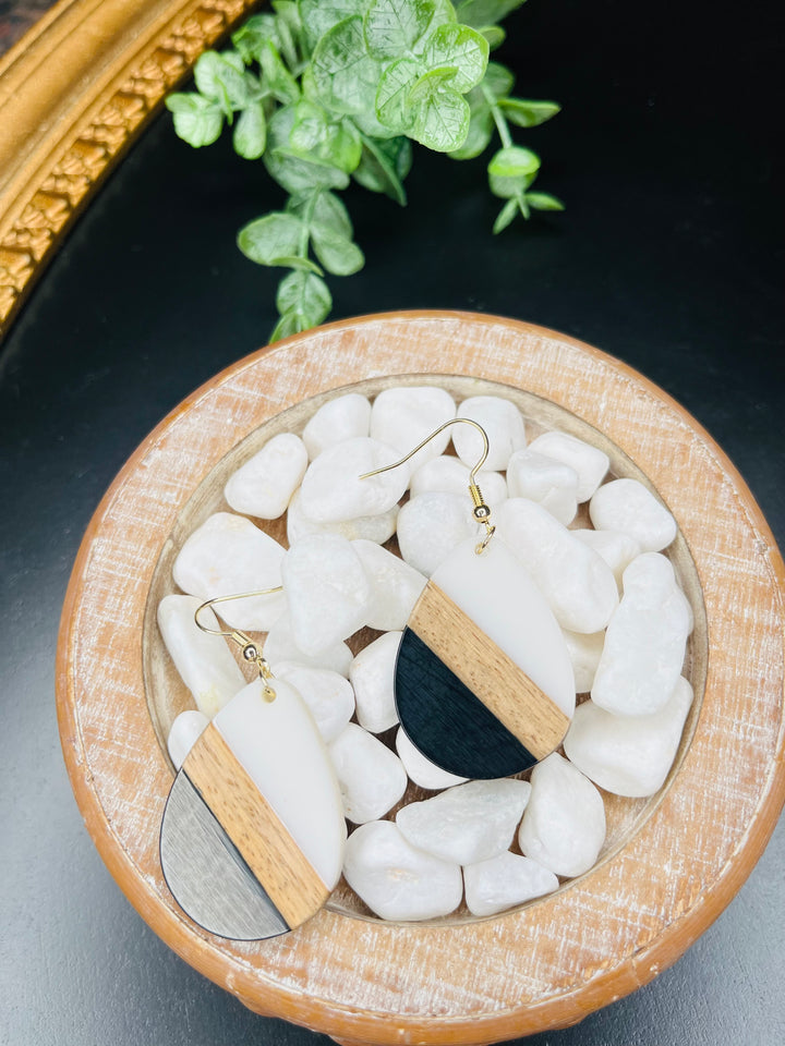 Wood and Acrylic Teardrop Earring