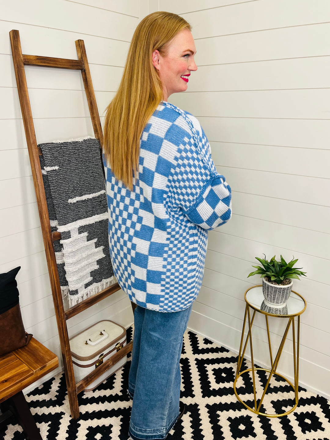 Blue Checkered Cardigan