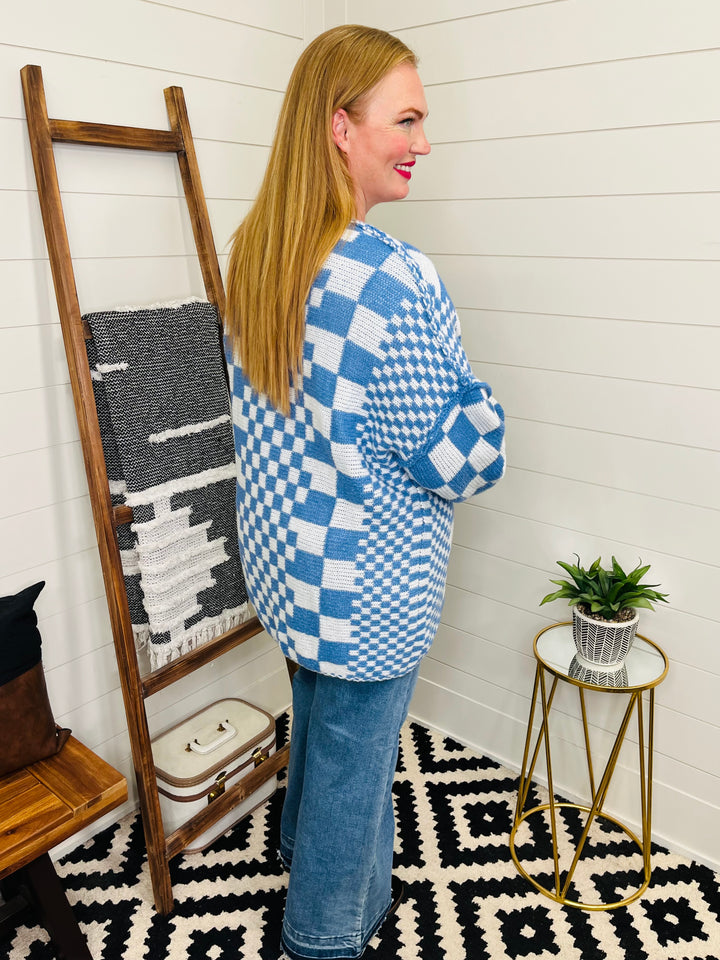 Blue Checkered Cardigan