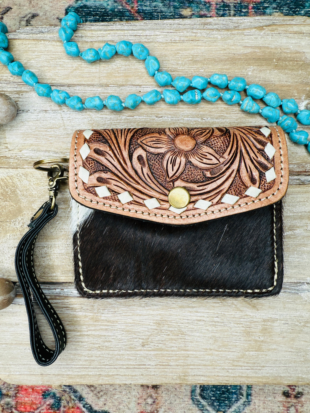 Tooled Cowhide Wristlet Cardholder