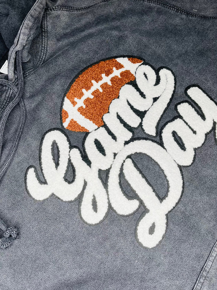 NEW Custom Game Day Chenille Patch Vintage Hoodie : 2 Colors