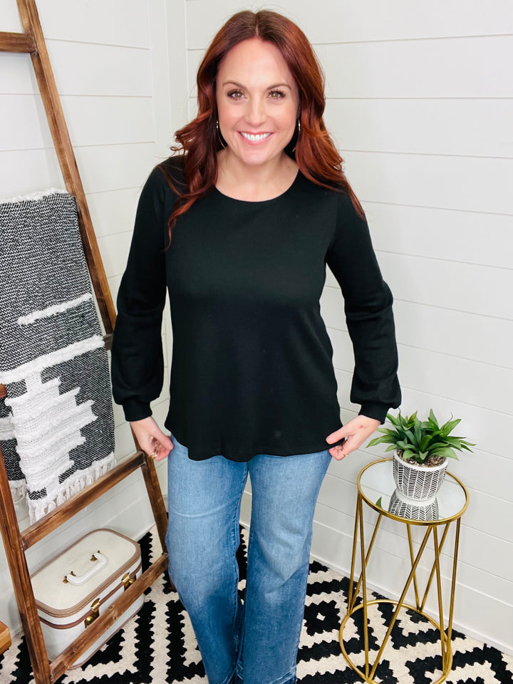 Black Tie Back Ribbed Top