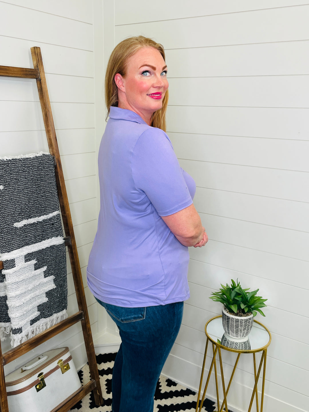 Ruched Button Front Butter Soft Short Sleeve Top : 2 Colors