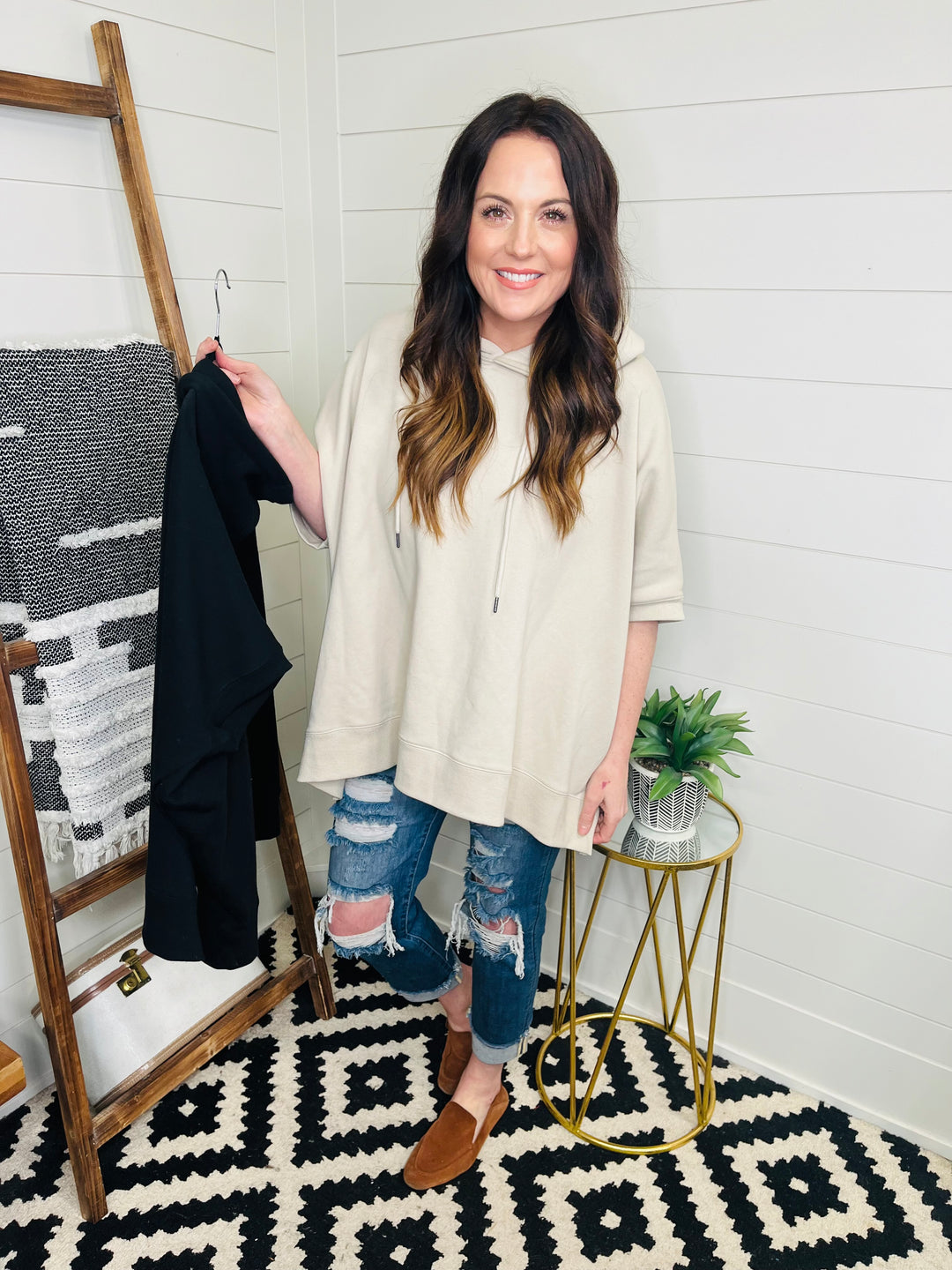 Oversized Half Sleeve Hoodie : 2 Colors