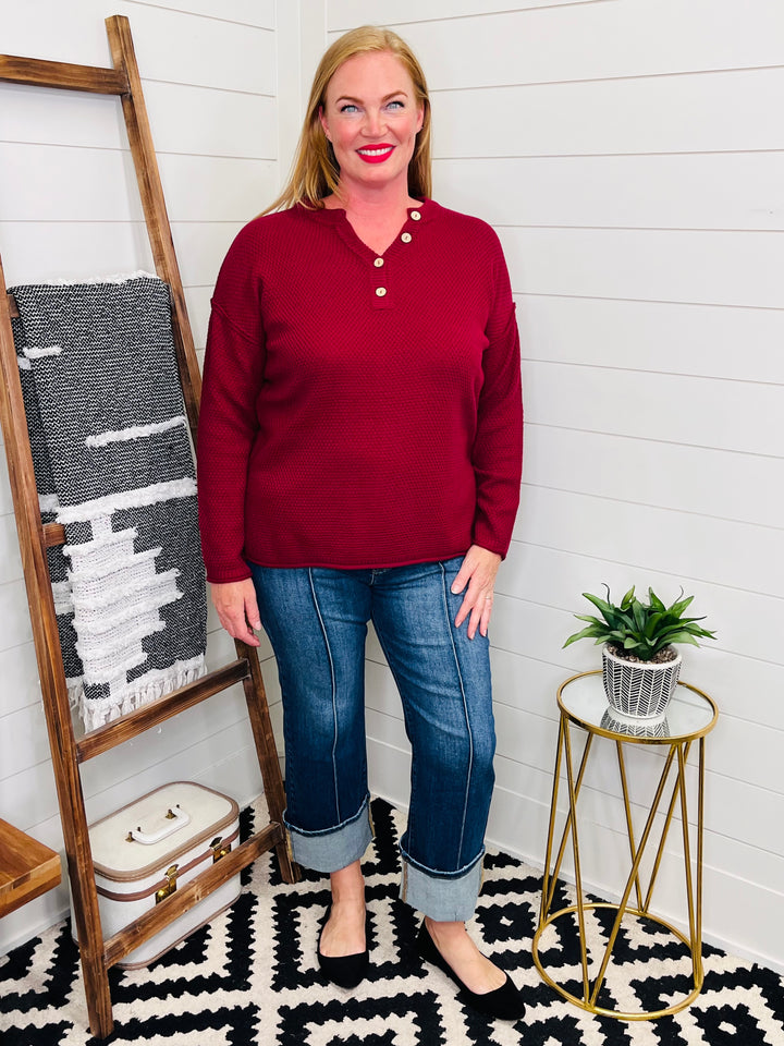Burgundy Button Front Sweater