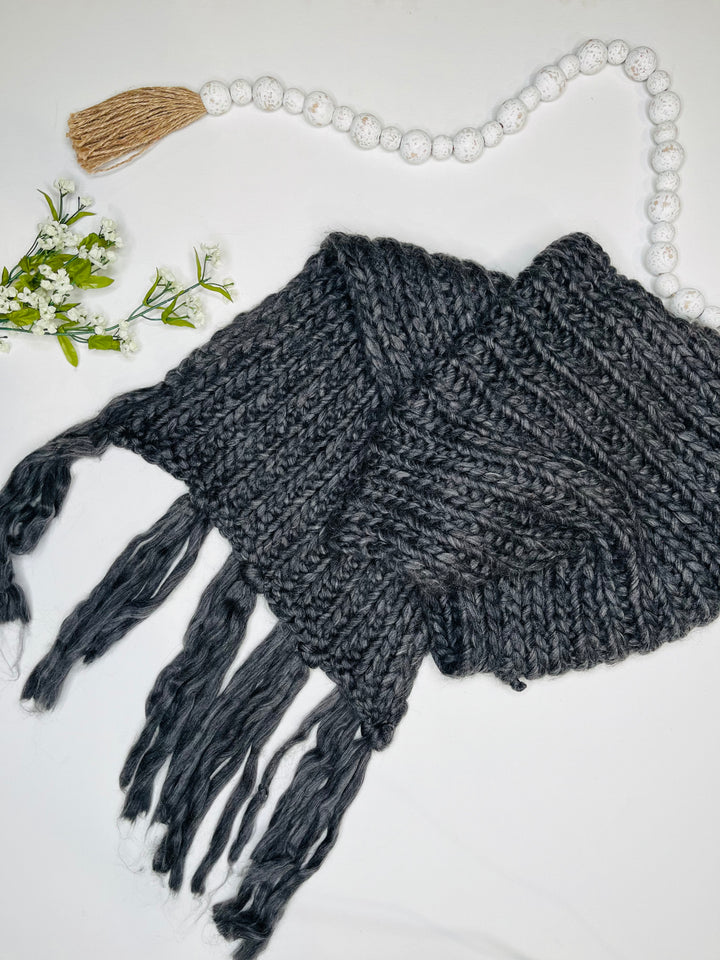 Charcoal Chunky Knit Fringe Scarf