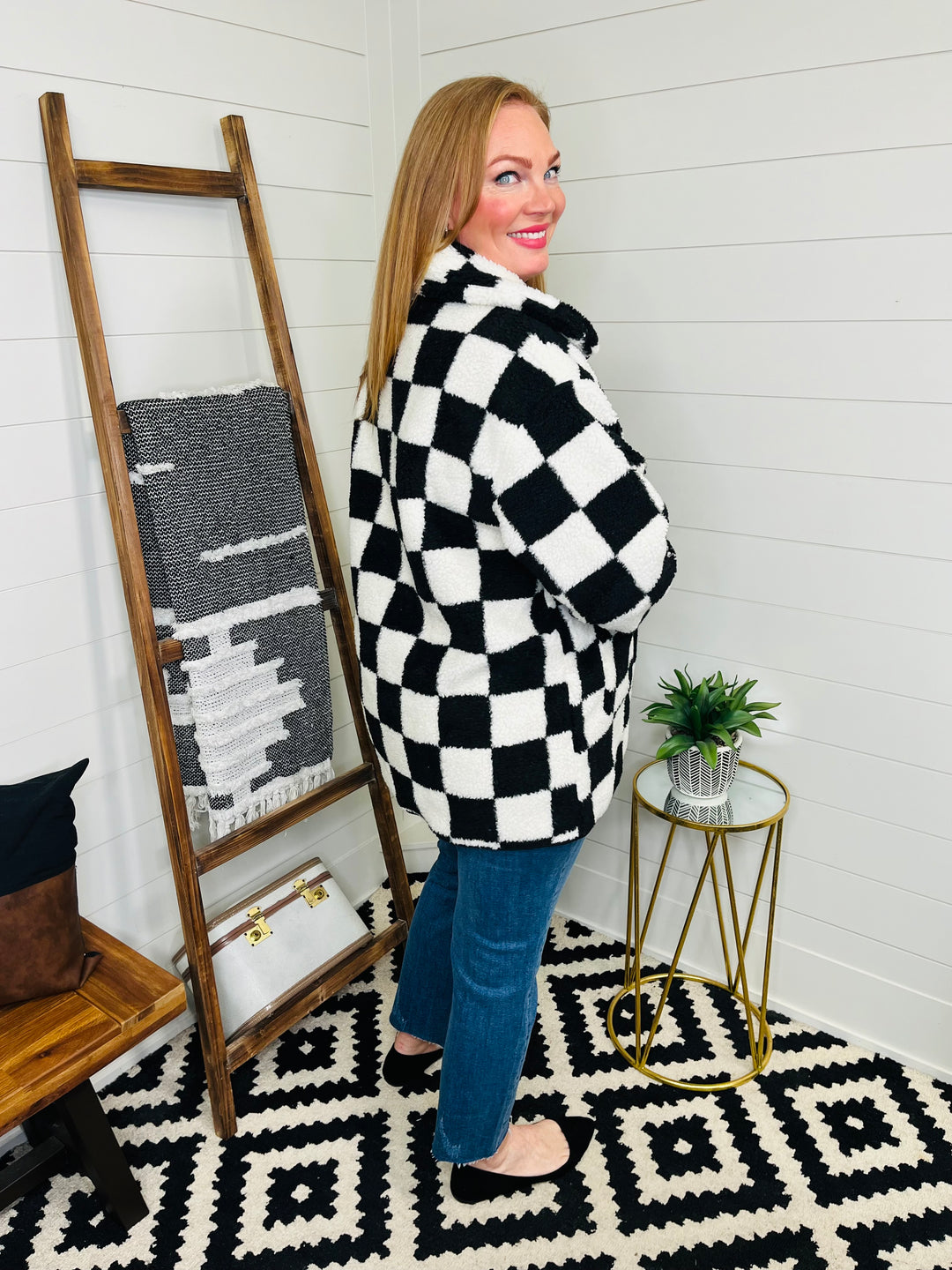Checkered Chic Sherpa Jacket