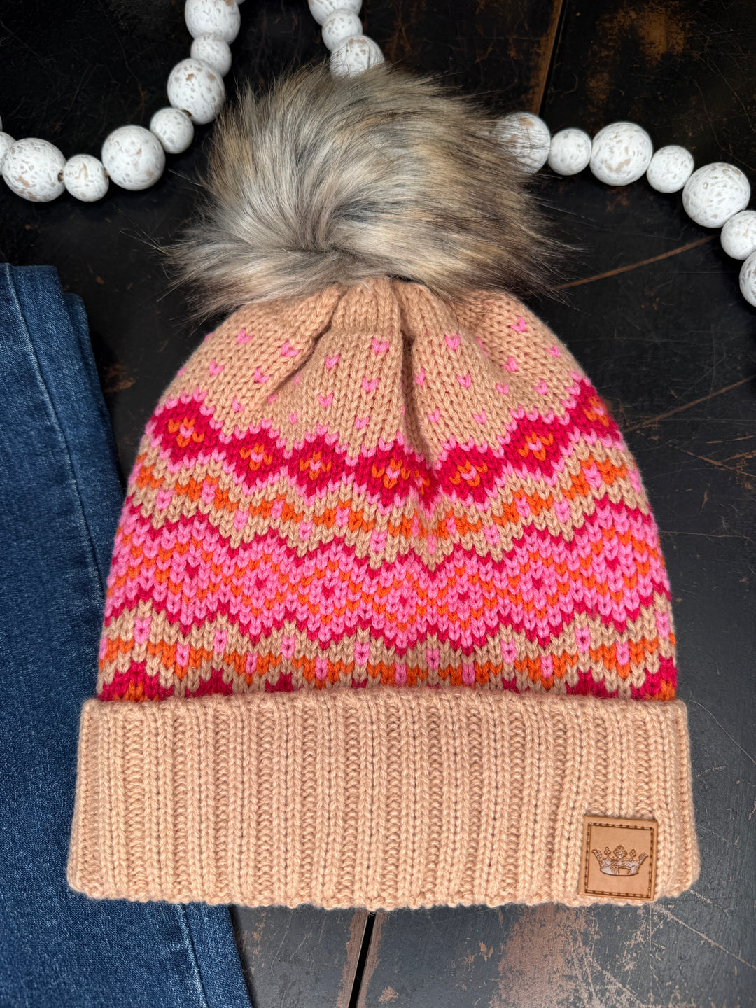 Pink Fleece Lined Faux Fur Pom Beanie : 2 Options
