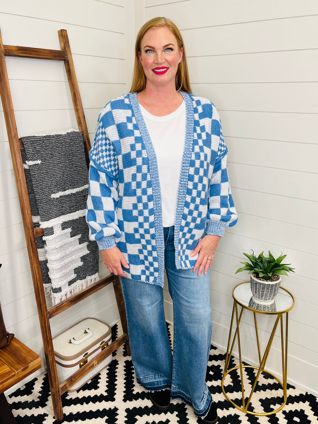 Blue Checkered Cardigan