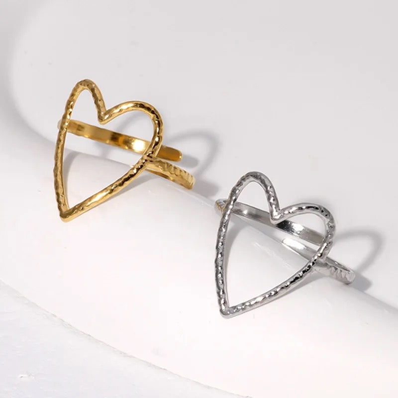 Hollow Heart Adjustable Ring