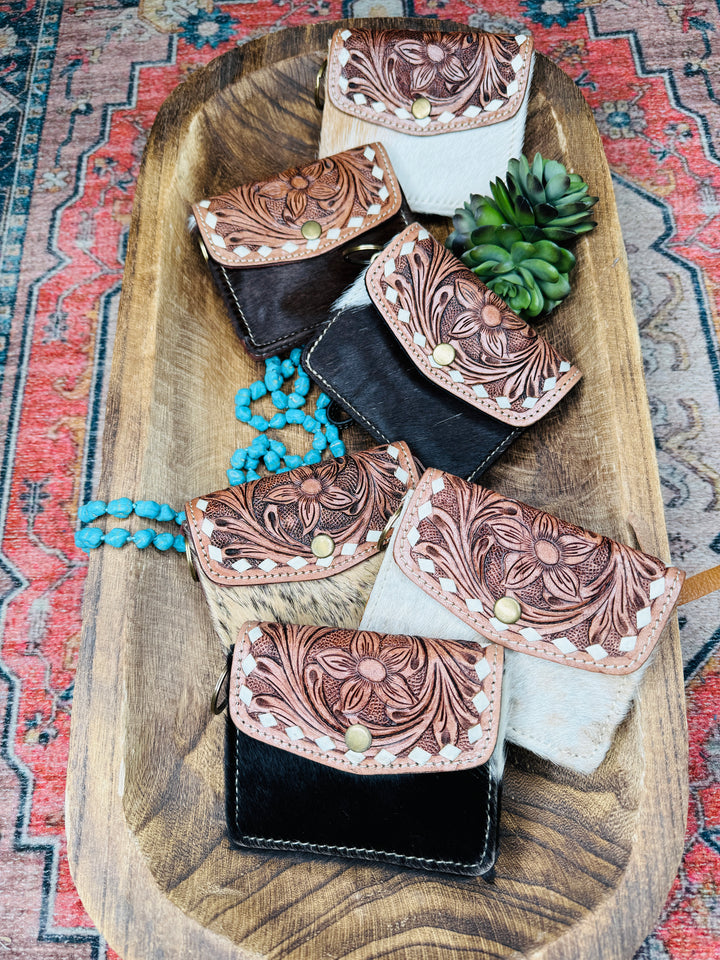 Tooled Cowhide Wristlet Cardholder