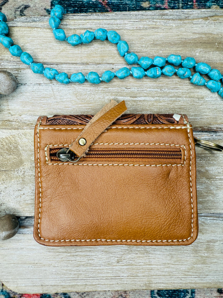 Tooled Cowhide Wristlet Cardholder