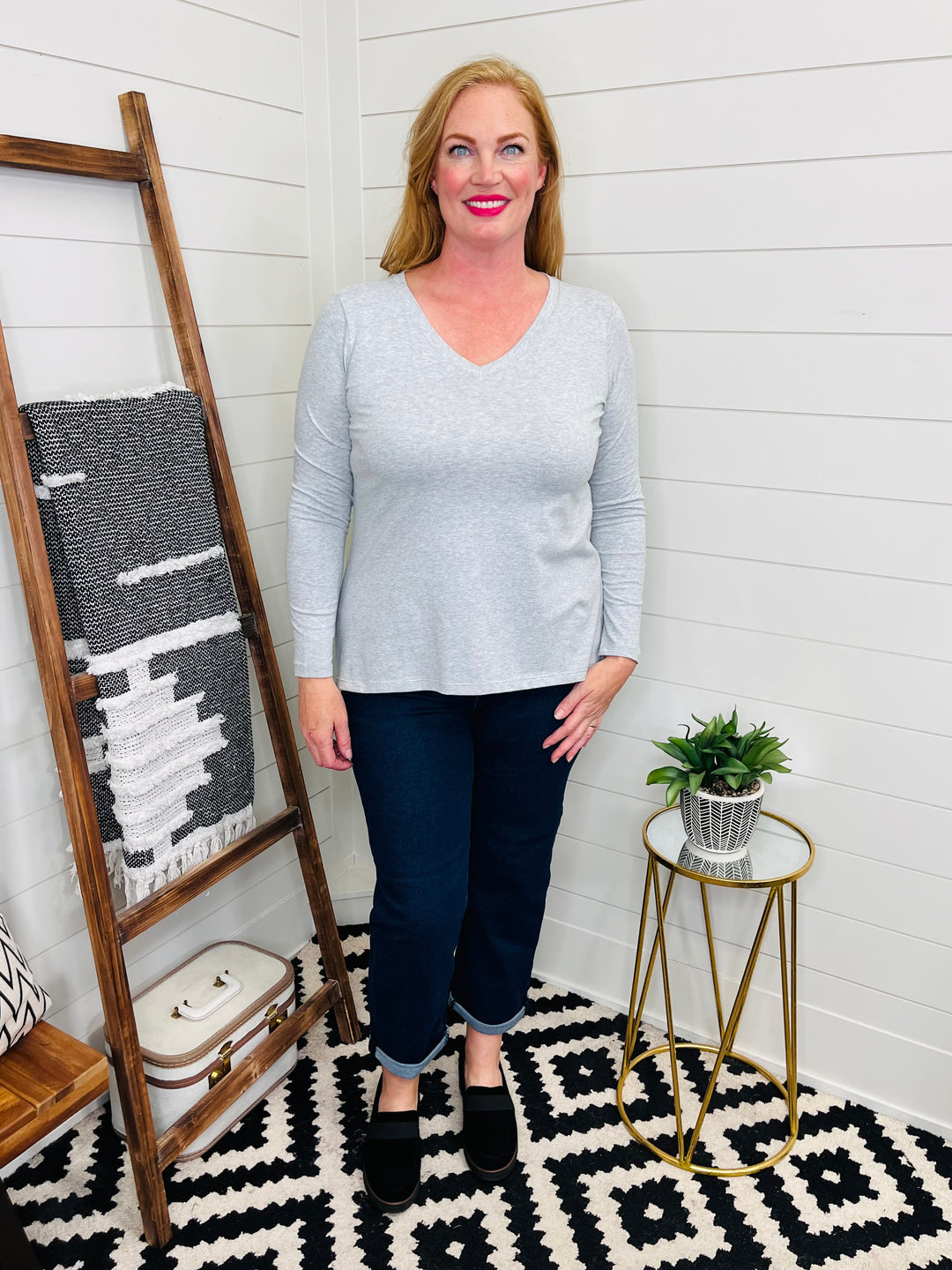Everyday V Neck Long Sleeve Tee : 3 Colors