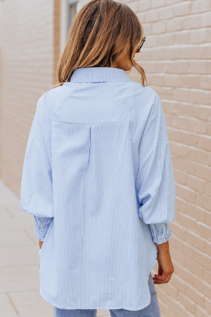 Restocked! All Business Striped Lantern Sleeve Collared Shirt