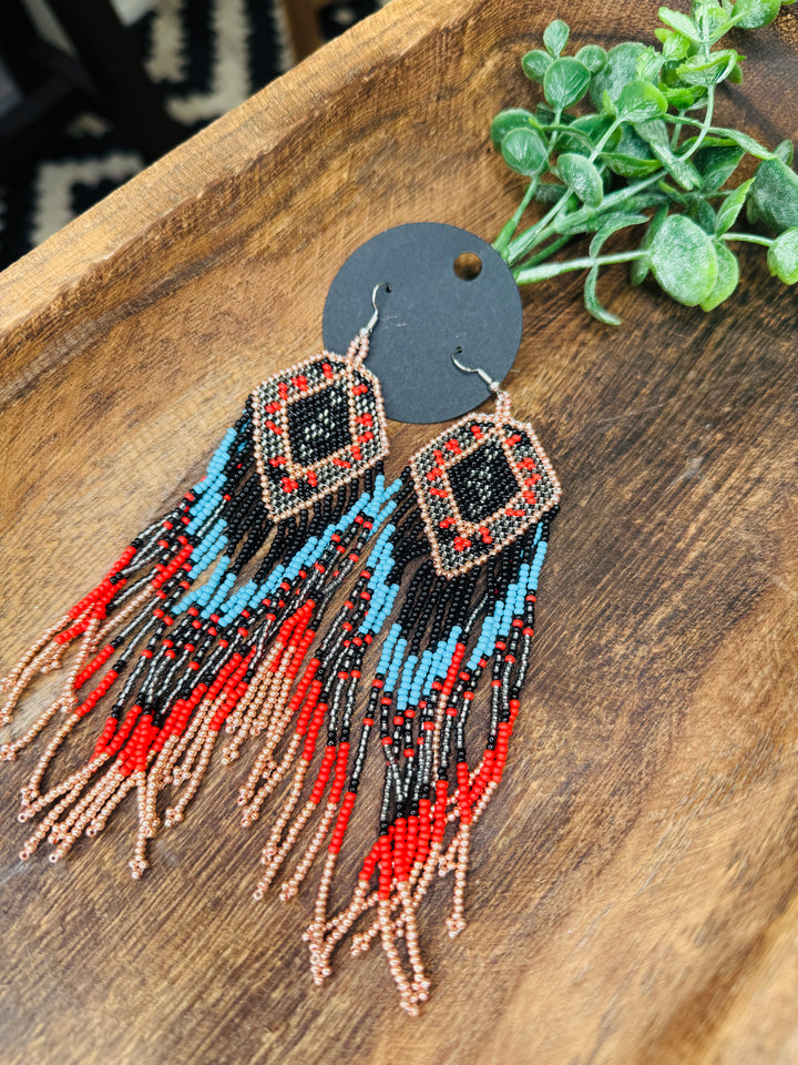 Southwest Handmade Long Beaded Fringe Earrings