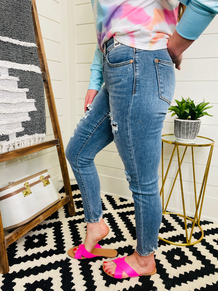 Judy Blue Rosie Mid Rise Patch Skinny Jeans