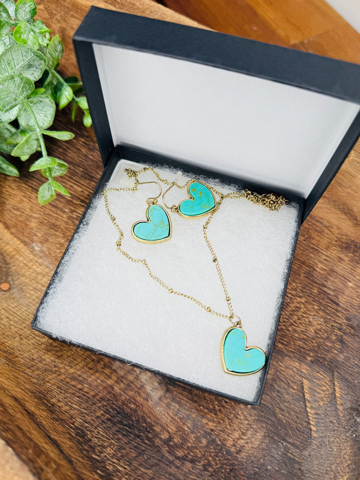 Turquoise and Gold Necklace and Earring Set