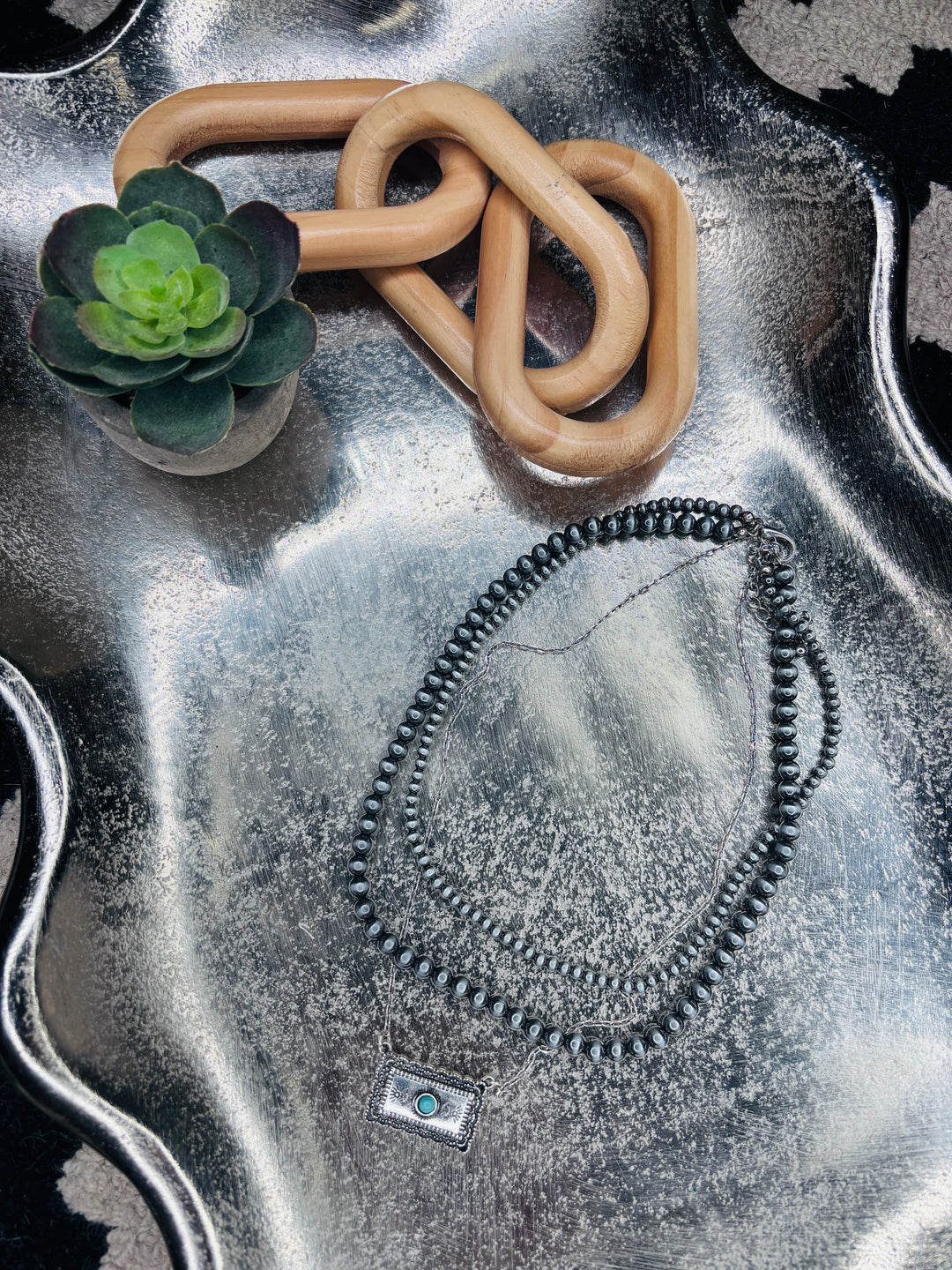 Silver and Turquoise Triple Strand Necklace