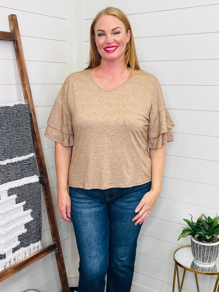 Tan Flutter Sleeve Tee