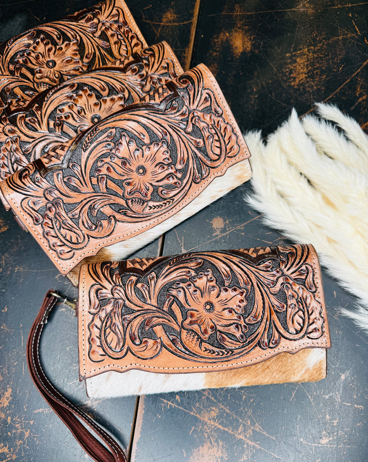 Tooled Cowhide Wristlet Wallet