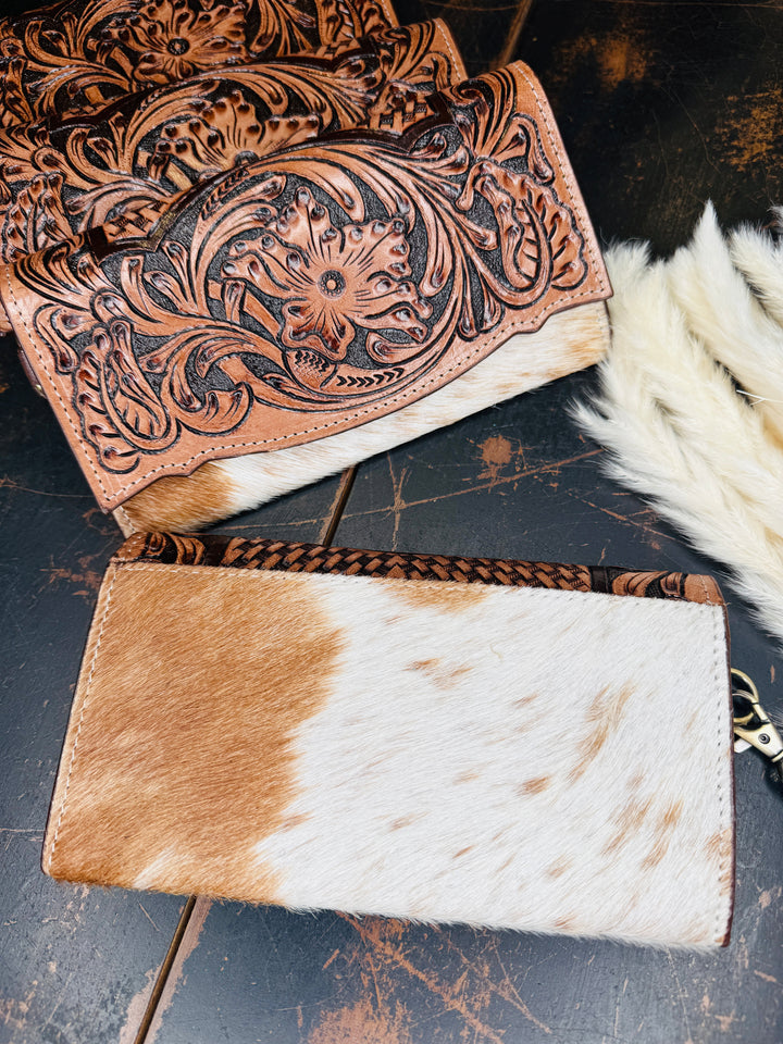 Tooled Cowhide Wristlet Wallet