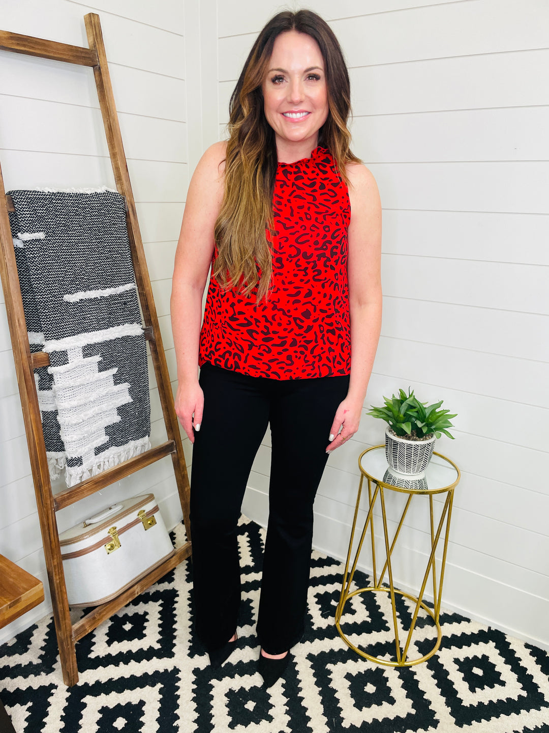 Red Leopard Sleeveless Top