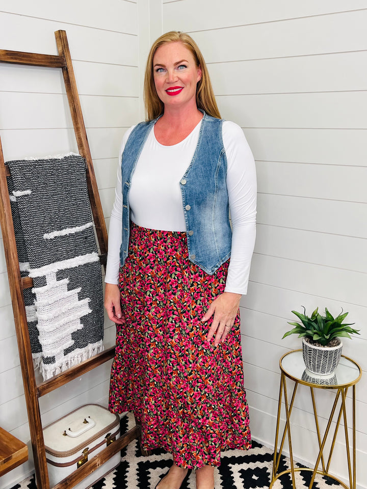 Boho Floral Midi Skirt