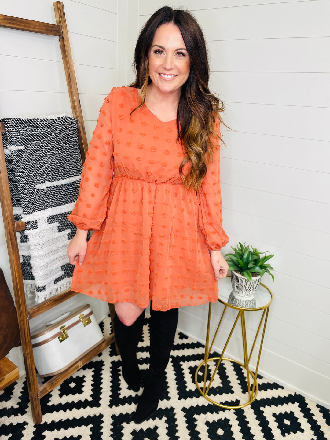 Love Lindsey Terracotta Dot Dress