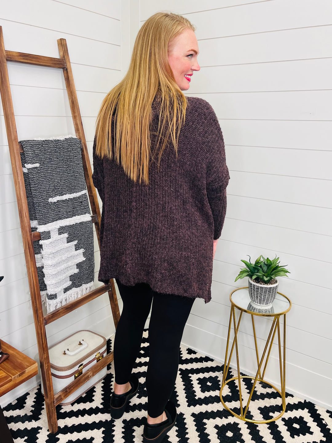 Plum Poncho Hoodie Sweater